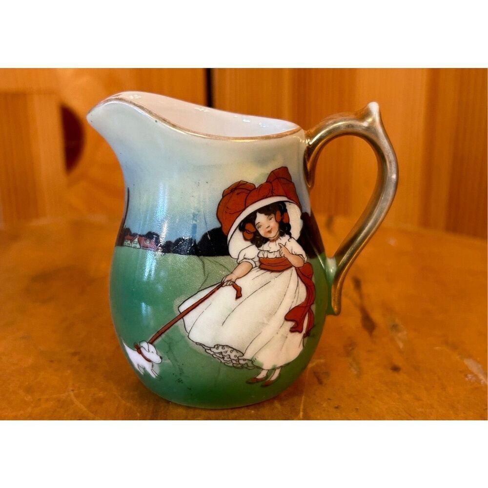Antique Royal Bayreuth Childs Mini Pitcher Girl and Dog (6410)